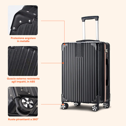 Set 3 Trolley 56/66/76cm Nero in ABS