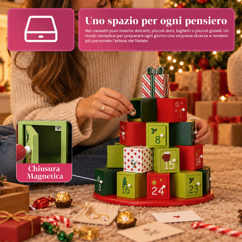 Adventní kalendáře – varianta strom s šuplíčky nebo domečky s nálepkami