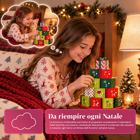 Adventní kalendáře – varianta strom s šuplíčky nebo domečky s nálepkami
