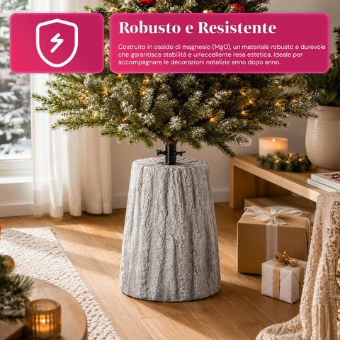 Základna pro vánoční stromek ve tvaru kmene s efektem kůry, 2 povrchové úpravy, rozměry 33,5x52,5 cm, pro stromky do 240 cm, univerzální uchycení
