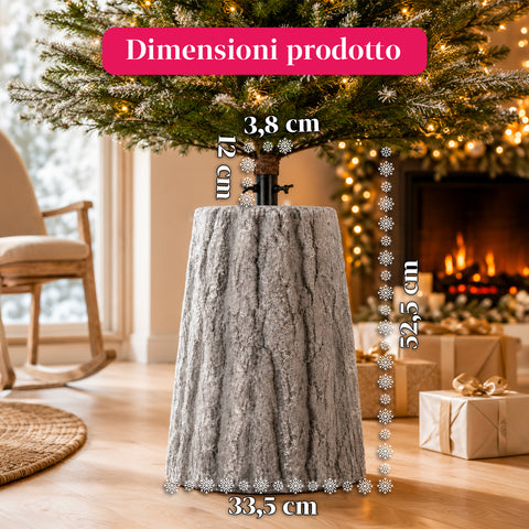Základna pro vánoční stromek ve tvaru kmene s efektem kůry, 2 povrchové úpravy, rozměry 33,5x52,5 cm, pro stromky do 240 cm, univerzální uchycení