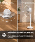 Ventilatore a Piantana Ricaricabile – 3 Altezze, Telecomando e Aromaterapia