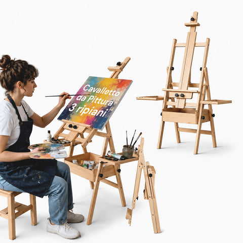 Malířský stojan z bukového dřeva 122x44x40 cm s nastavitelnou výškou