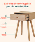 Tavolino da Letto in Bambù 47x40x30 cm con Cassetto e Stile Retrò