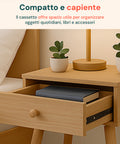 Tavolino da Letto in Bambù 47x40x30 cm con Cassetto e Stile Retrò
