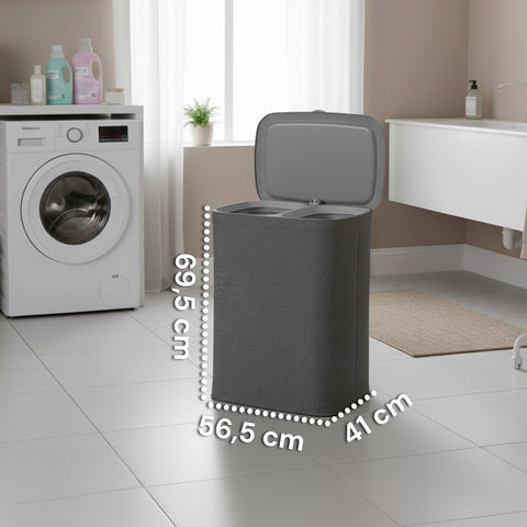 Dvojitý koš na prádlo o objemu 90 litrů s ergonomickým víkem a 2 vyjímatelnými vaky
