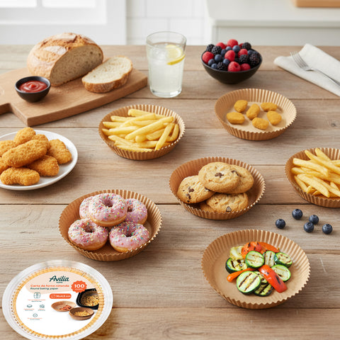 Sada 100 ks pečicího papíru do horkovzdušné fritézy – voděodolný a žáruvzdorný