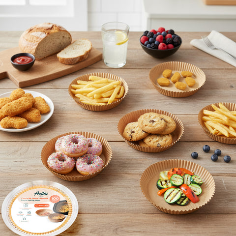 Sada 100 ks pečicího papíru do horkovzdušné fritézy – voděodolný a žáruvzdorný
