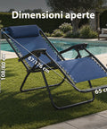 Sedia da Giardino Pieghevole con Vassoio Laterale – Portata 120kg – Struttura in Ferro e Tessuto Teslin