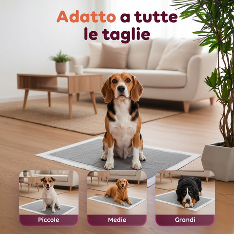 Tappetini Igienici Pannolini Traversine al Carbone Attivo 60×60 – Set Multi Formato Anti-Odore con Adesivi