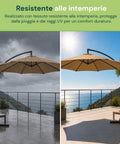 Ombrellone Rotondo Ø3m Decentrato Braccio Laterale in Acciaio, Manovella, Poliestere 180gr Impermeabile UV per Giardino e Terrazzo