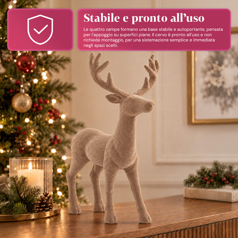 Dekorativní jelen 33x44h cm se sametovým efektem, figurka soba v moderním designu pro domácnost, kancelář a výlohy, vánoční dekorace, 6 barevných variant