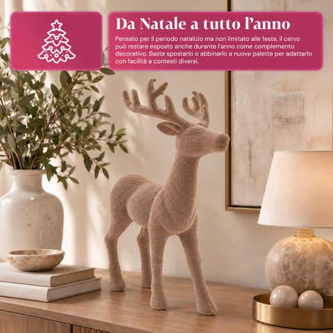 Dekorativní jelen 33x44h cm se sametovým efektem, figurka soba v moderním designu pro domácnost, kancelář a výlohy, vánoční dekorace, 6 barevných variant
