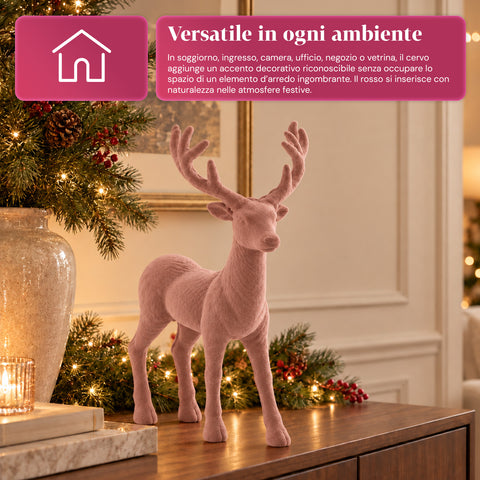 Dekorativní jelen 33x44h cm se sametovým efektem, figurka soba v moderním designu pro domácnost, kancelář a výlohy, vánoční dekorace, 6 barevných variant