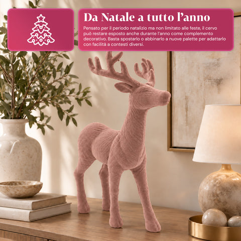 Dekorativní jelen 33x44h cm se sametovým efektem, figurka soba v moderním designu pro domácnost, kancelář a výlohy, vánoční dekorace, 6 barevných variant