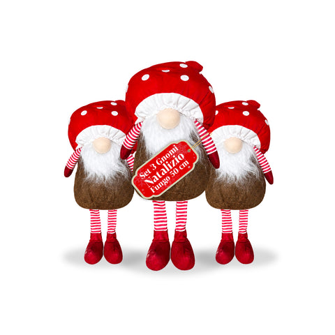 Vánoční skřítek s houbovou čepicí a vousy, 50 cm, dekorace na Vánoce