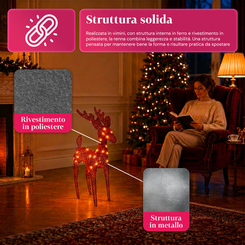 Svítící třpytivý sob 90 cm s LED světlem v teplé bílé barvě | Vánoční dekorace z proutí – 2 provedení, 3 barvy