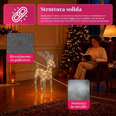 Svítící třpytivý sob 90 cm s LED světlem v teplé bílé barvě | Vánoční dekorace z proutí – 2 provedení, 3 barvy
