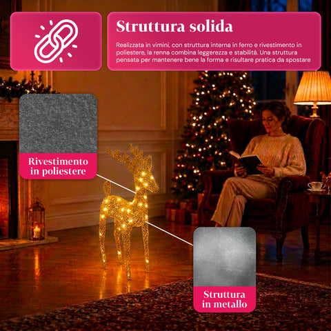 Svítící třpytivý sob 90 cm s LED světlem v teplé bílé barvě | Vánoční dekorace z proutí – 2 provedení, 3 barvy