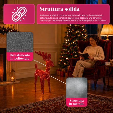 Svítící třpytivý sob 90 cm s LED světlem v teplé bílé barvě | Vánoční dekorace z proutí – 2 provedení, 3 barvy