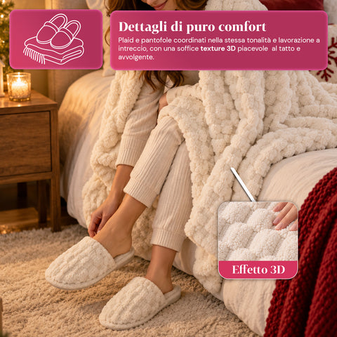 Set Coperta e Pantofole Soffici e Avvolgenti | Plaid Morbido 130x160 cm, Ciabatte Taglia Unica, 4 Colori