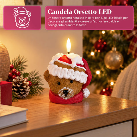 Bateriová LED vánoční svíčka ve 3 variantách – Santa Claus se stromkem, medvídek a medvědí obličej, plamen s realistickým efektem, vánoční dekorace