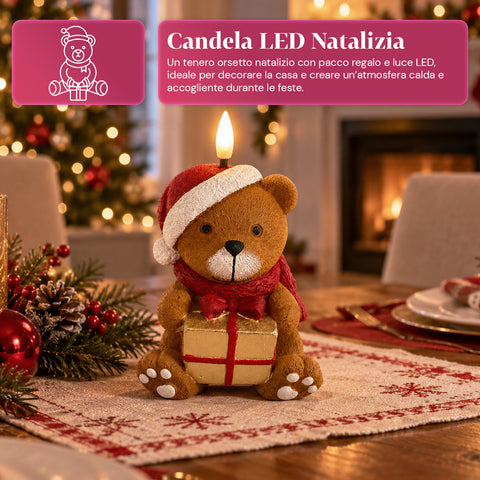 Bateriová LED vánoční svíčka ve 3 variantách – Santa Claus se stromkem, medvídek a medvědí obličej, plamen s realistickým efektem, vánoční dekorace