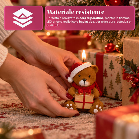 Bateriová LED vánoční svíčka ve 3 variantách – Santa Claus se stromkem, medvídek a medvědí obličej, plamen s realistickým efektem, vánoční dekorace