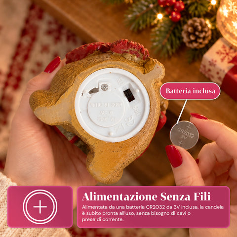 Bateriová LED vánoční svíčka ve 3 variantách – Santa Claus se stromkem, medvídek a medvědí obličej, plamen s realistickým efektem, vánoční dekorace