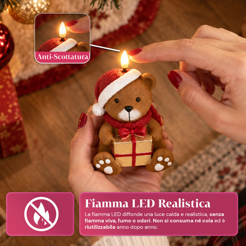 Bateriová LED vánoční svíčka ve 3 variantách – Santa Claus se stromkem, medvídek a medvědí obličej, plamen s realistickým efektem, vánoční dekorace
