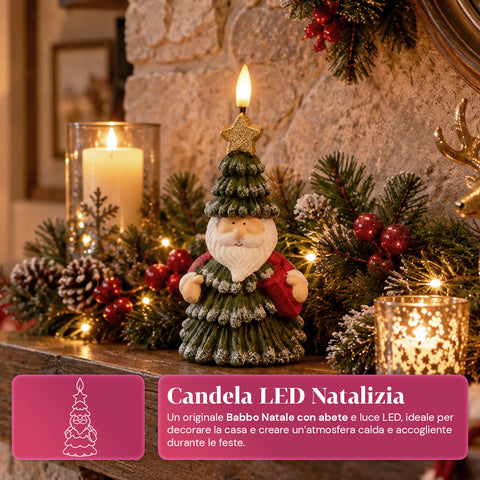 Bateriová LED vánoční svíčka ve 3 variantách – Santa Claus se stromkem, medvídek a medvědí obličej, plamen s realistickým efektem, vánoční dekorace