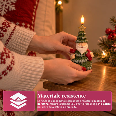 Bateriová LED vánoční svíčka ve 3 variantách – Santa Claus se stromkem, medvídek a medvědí obličej, plamen s realistickým efektem, vánoční dekorace