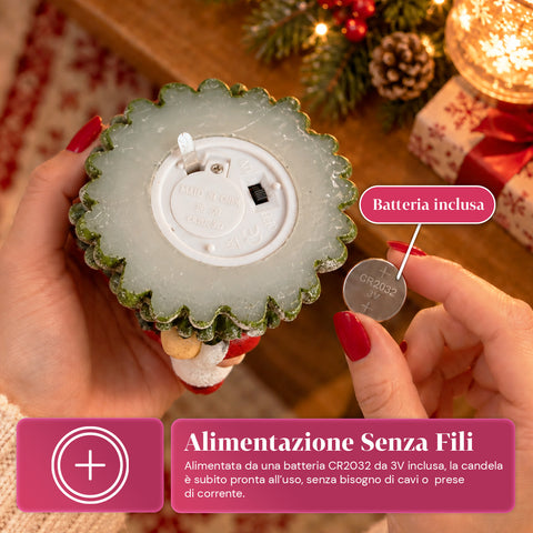Bateriová LED vánoční svíčka ve 3 variantách – Santa Claus se stromkem, medvídek a medvědí obličej, plamen s realistickým efektem, vánoční dekorace