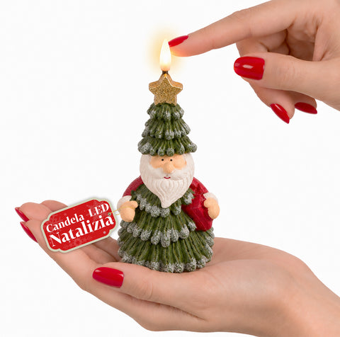 Bateriová LED vánoční svíčka ve 3 variantách – Santa Claus se stromkem, medvídek a medvědí obličej, plamen s realistickým efektem, vánoční dekorace