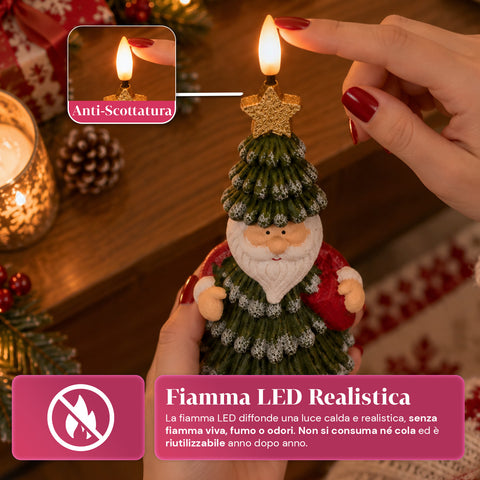 Bateriová LED vánoční svíčka ve 3 variantách – Santa Claus se stromkem, medvídek a medvědí obličej, plamen s realistickým efektem, vánoční dekorace