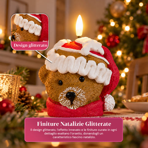 Bateriová LED vánoční svíčka ve 3 variantách – Santa Claus se stromkem, medvídek a medvědí obličej, plamen s realistickým efektem, vánoční dekorace