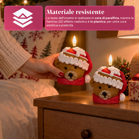 Bateriová LED vánoční svíčka ve 3 variantách – Santa Claus se stromkem, medvídek a medvědí obličej, plamen s realistickým efektem, vánoční dekorace