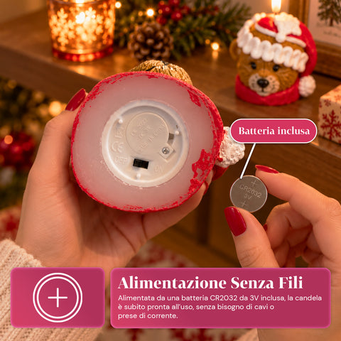 Bateriová LED vánoční svíčka ve 3 variantách – Santa Claus se stromkem, medvídek a medvědí obličej, plamen s realistickým efektem, vánoční dekorace
