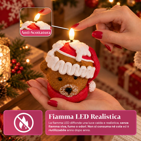 Bateriová LED vánoční svíčka ve 3 variantách – Santa Claus se stromkem, medvídek a medvědí obličej, plamen s realistickým efektem, vánoční dekorace