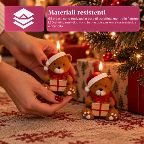 Bateriová LED vánoční svíčka ve 3 variantách – Santa Claus se stromkem, medvídek a medvědí obličej, plamen s realistickým efektem, vánoční dekorace