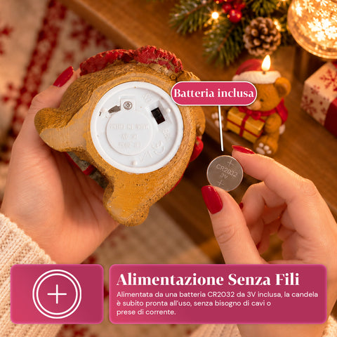Bateriová LED vánoční svíčka ve 3 variantách – Santa Claus se stromkem, medvídek a medvědí obličej, plamen s realistickým efektem, vánoční dekorace