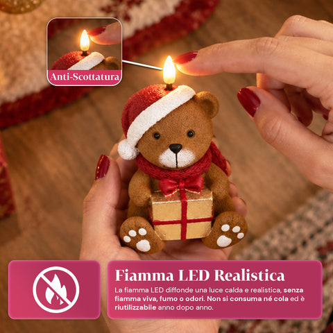 Bateriová LED vánoční svíčka ve 3 variantách – Santa Claus se stromkem, medvídek a medvědí obličej, plamen s realistickým efektem, vánoční dekorace