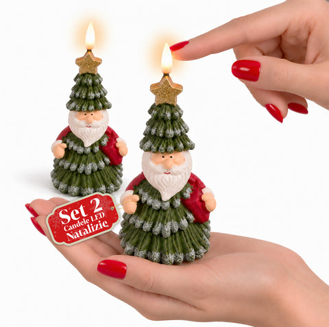 Bateriová LED vánoční svíčka ve 3 variantách – Santa Claus se stromkem, medvídek a medvědí obličej, plamen s realistickým efektem, vánoční dekorace