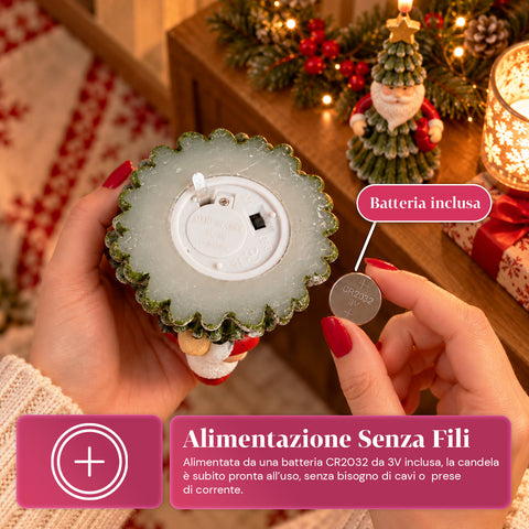 Bateriová LED vánoční svíčka ve 3 variantách – Santa Claus se stromkem, medvídek a medvědí obličej, plamen s realistickým efektem, vánoční dekorace