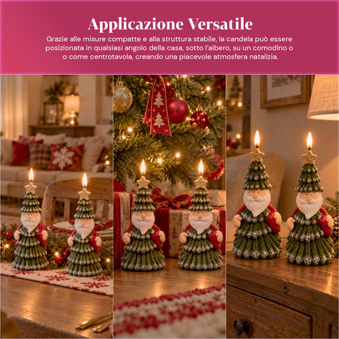 Bateriová LED vánoční svíčka ve 3 variantách – Santa Claus se stromkem, medvídek a medvědí obličej, plamen s realistickým efektem, vánoční dekorace