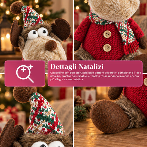 Dekorativní vánoční sob z polyesteru - vánoční ozdoba s pískem naplněnou základnou, roztomilý design, 4 stylové varianty, 2 velikosti 35 a 50 cm