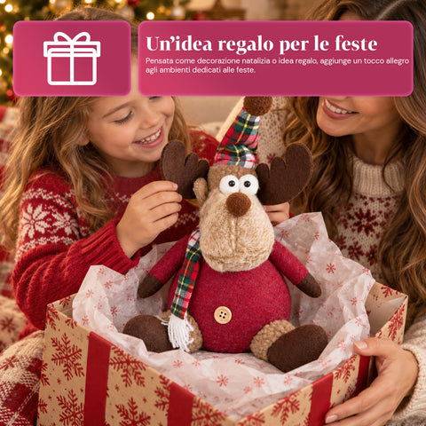 Dekorativní vánoční sob z polyesteru - vánoční ozdoba s pískem naplněnou základnou, roztomilý design, 4 stylové varianty, 2 velikosti 35 a 50 cm