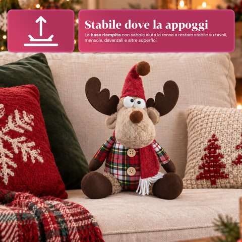 Dekorativní vánoční sob z polyesteru - vánoční ozdoba s pískem naplněnou základnou, roztomilý design, 4 stylové varianty, 2 velikosti 35 a 50 cm