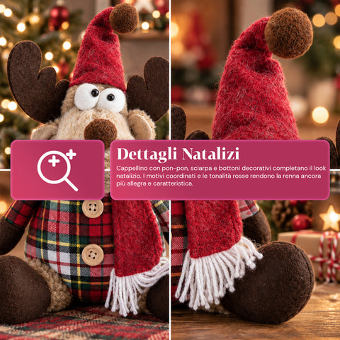 Dekorativní vánoční sob z polyesteru - vánoční ozdoba s pískem naplněnou základnou, roztomilý design, 4 stylové varianty, 2 velikosti 35 a 50 cm