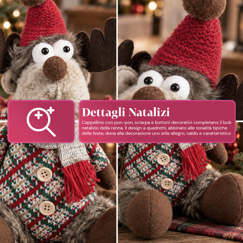 Dekorativní vánoční sob z polyesteru - vánoční ozdoba s pískem naplněnou základnou, roztomilý design, 4 stylové varianty, 2 velikosti 35 a 50 cm